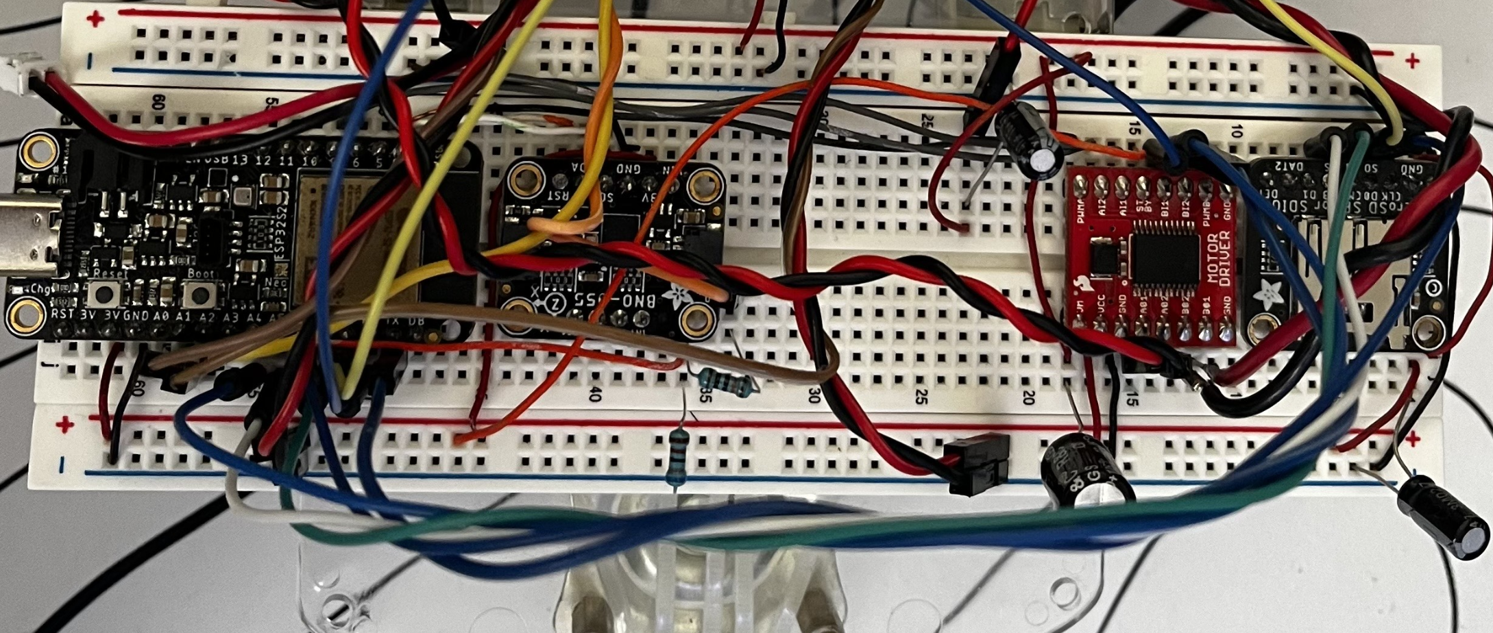 Top view of the ESP32-S2 closed-loop rover wiring