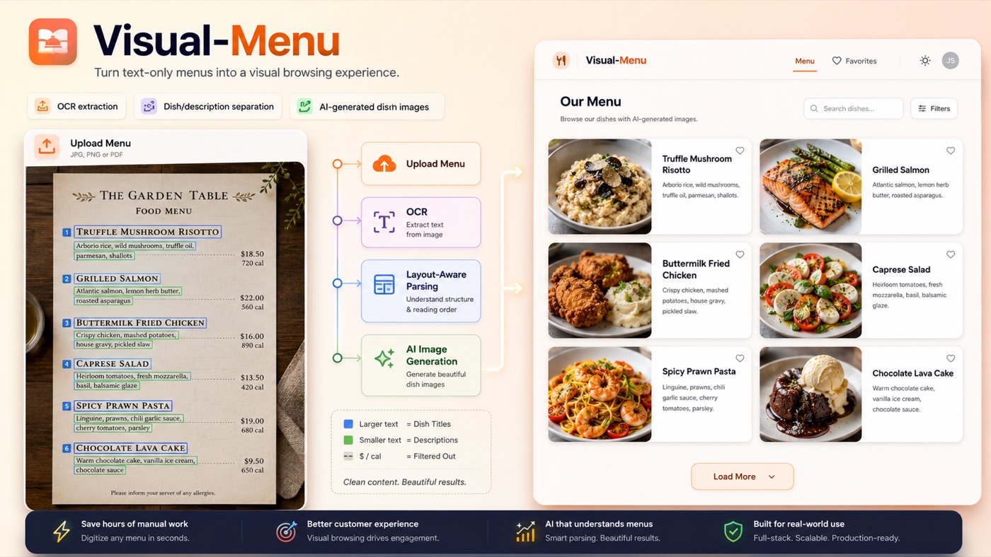 Visual Menu app showing generated dish images